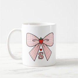 Cute Retro Monogram Initials Strawberry Coquette コーヒーマグカップ