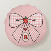 Cute Retro Monogram Initials Strawberry Coquette ラウンドクッション (裏面)