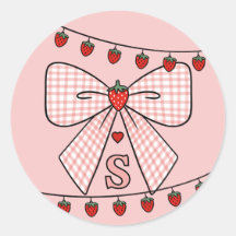 Cute Retro Monogram Initials Strawberry Coquette