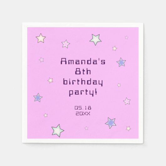Cute Retro Pastel Stars Light Pink Kids Birthday スタンダードカクテルナプキン (正面)