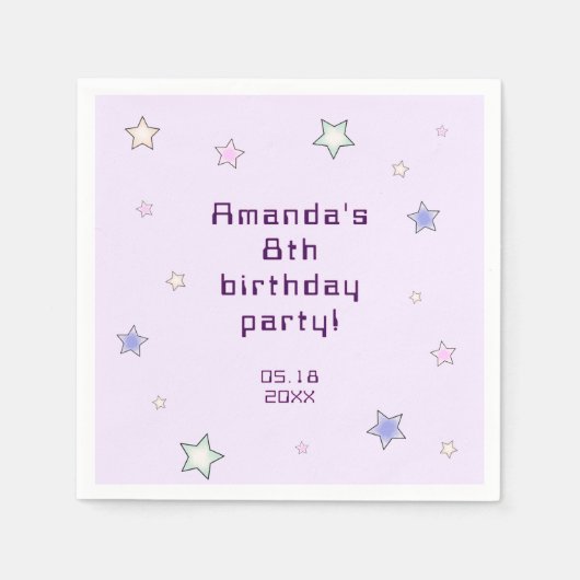 Cute Retro Pastel Stars Light Pink Kids Birthday  スタンダードカクテルナプキン (正面)