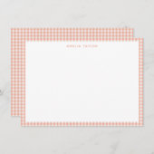 Cute Retro Peach Pink Gingham Plaid Personalized ノートカード (正面/裏面)