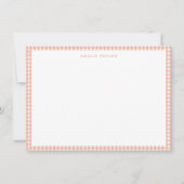 Cute Retro Peach Pink Gingham Plaid Personalized ノートカード (正面)
