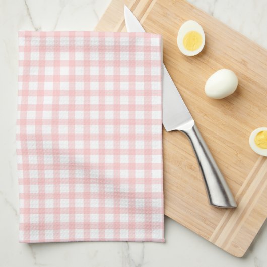 Cute Retro Pink Gingham Plaid pattern キッチンタオル (四つ折り)
