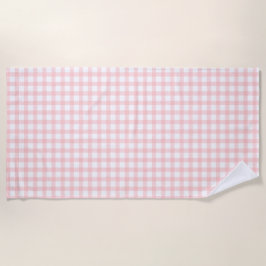 Cute Retro Pink Gingham Plaid pattern ビーチタオル
