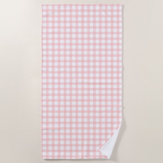 Cute Retro Pink Gingham Plaid pattern ビーチタオル (正面)