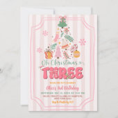 Cute Retro Pink Girl O Christmas Three Birthday 招待状 (正面)
