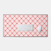 Cute Retro Pink Heart Gingham Plaid pattern デスクマット (キーボード&マウス)
