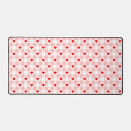 Cute Retro Pink Heart Gingham Plaid pattern デスクマット