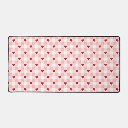 Cute Retro Pink Heart Gingham Plaid pattern デスクマット (正面)