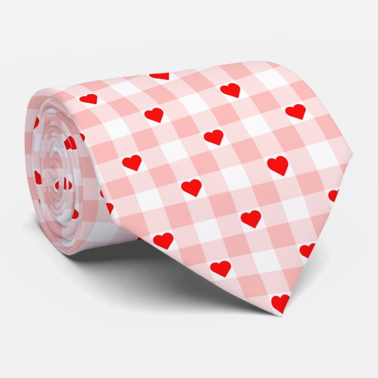 Cute Retro Pink Heart Gingham Plaid pattern ネクタイ (ロール)