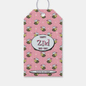 Cute Retro Pink Striped Bumblebee Birthday ギフトタグ (正面)