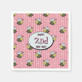 Cute Retro Pink Striped Bumblebee Birthday スタンダードカクテルナプキン (正面)