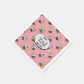 Cute Retro Pink Striped Bumblebee Birthday スタンダードカクテルナプキン (角)