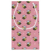 Cute Retro Pink Striped Bumblebee Birthday スモールペーパーバッグ (裏面)