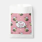 Cute Retro Pink Striped Bumblebee Birthday フェイバーバッグ (正面)