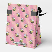Cute Retro Pink Striped Bumblebee Birthday フェイバーボックス (裏面サイド)