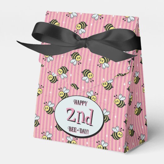 Cute Retro Pink Striped Bumblebee Birthday フェイバーボックス (正面サイド)