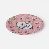 Cute Retro Pink Striped Bumblebee Birthday ペーパープレート (アングル)