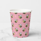 Cute Retro Pink Striped Bumblebee Birthday 紙コップ (裏面)