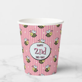 Cute Retro Pink Striped Bumblebee Birthday 紙コップ