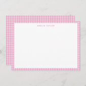 Cute Retro Pink White Gingham Plaid Personalized ノートカード (正面/裏面)