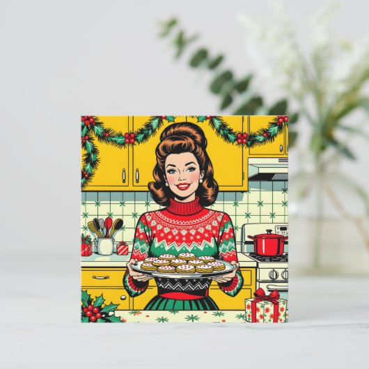 Cute Retro Pop Art Personalized Christmas カード (スタンド正面)