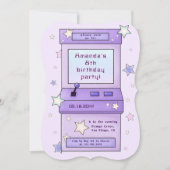 Cute Retro Purple Arcade Game Kids Birthday 招待状 (正面)