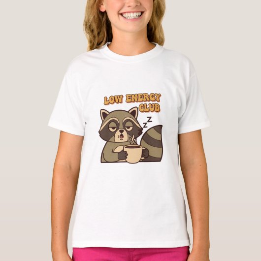Cute Retro Raccoon Low Energy Girls T-Shirt Tシャツ (正面)