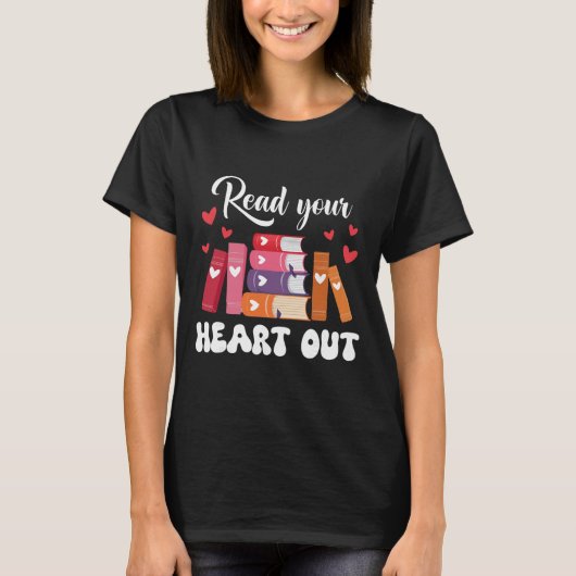 Cute Retro Reading Book Reader Women Valentine _1 Tシャツ (正面)