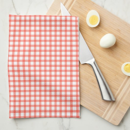 Cute Retro Red Gingham Plaid pattern キッチンタオル (四つ折り)