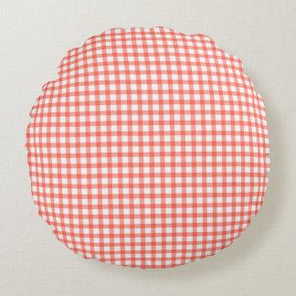 Cute Retro Red Gingham Plaid pattern ラウンドクッション