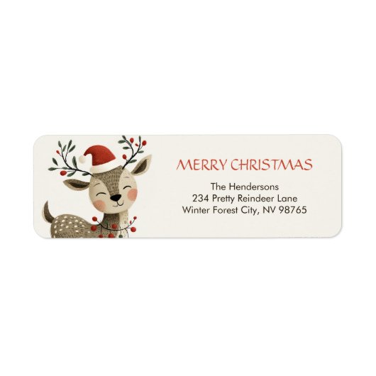 Cute Retro Reindeer Christmas Return Address Label ラベル (正面)