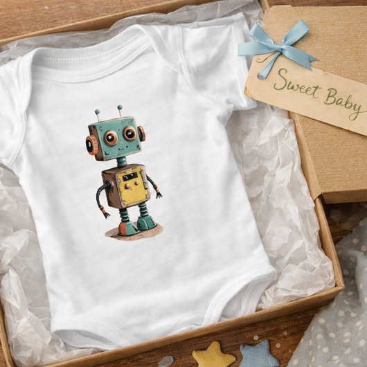 Cute Retro Robot Baby T-Shirt ベビーボディスーツ