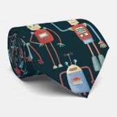 Cute Retro Robot Pattern Dark ネクタイ (ロール)