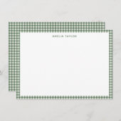 Cute Retro Sage Green Gingham Plaid Personalized ノートカード (正面/裏面)