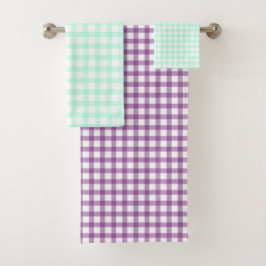 Cute Retro Sea Green Gingham Plaid pattern バスタオルセット