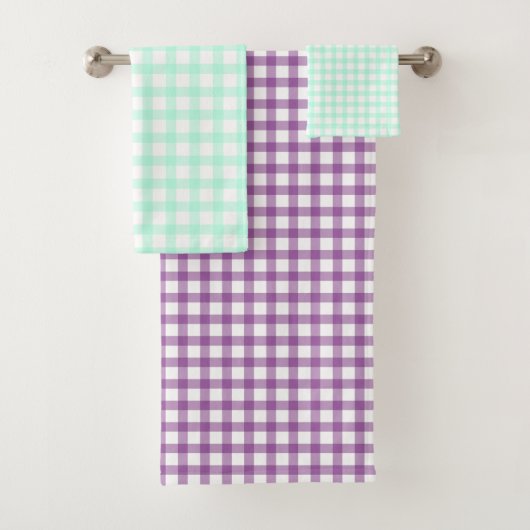 Cute Retro Sea Green Gingham Plaid pattern バスタオルセット (インサイチュ)
