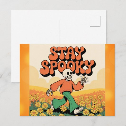 Cute Retro Skeleton Stay Spooky Halloween ポストカード (正面/裏面)