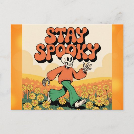 Cute Retro Skeleton Stay Spooky Halloween ポストカード (正面)