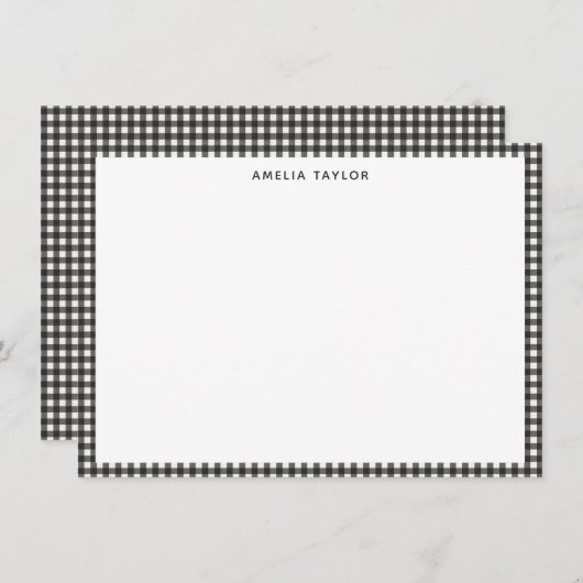 Cute Retro Soft Black Gingham Plaid Personalized ノートカード (正面/裏面)