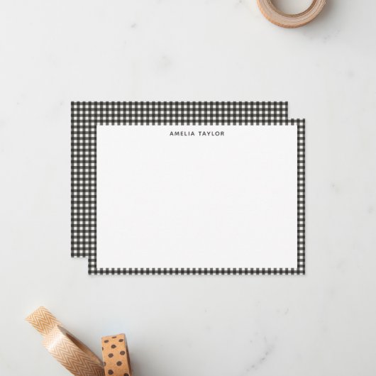 Cute Retro Soft Black Gingham Plaid Personalized ノートカード (正面/裏面インサイチュ)