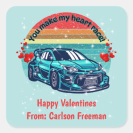 Cute Retro Sun Kids Valentines Car スクエアシール
