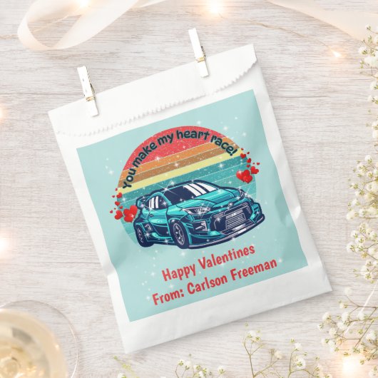 Cute Retro Sun Kids Valentines Car フェイバーバッグ (クリップ留めされた状態)