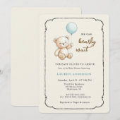 Cute Retro Teddy Bear, Boy Baby shower 招待状 (正面/裏面)