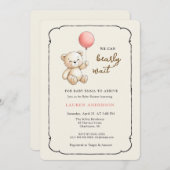 Cute Retro Teddy Bear, Girl Baby shower 招待状 (正面/裏面)