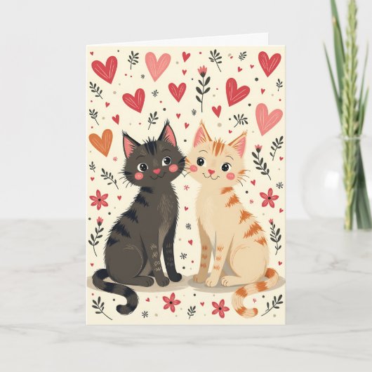 Cute Retro Valentine Cats カード (正面)
