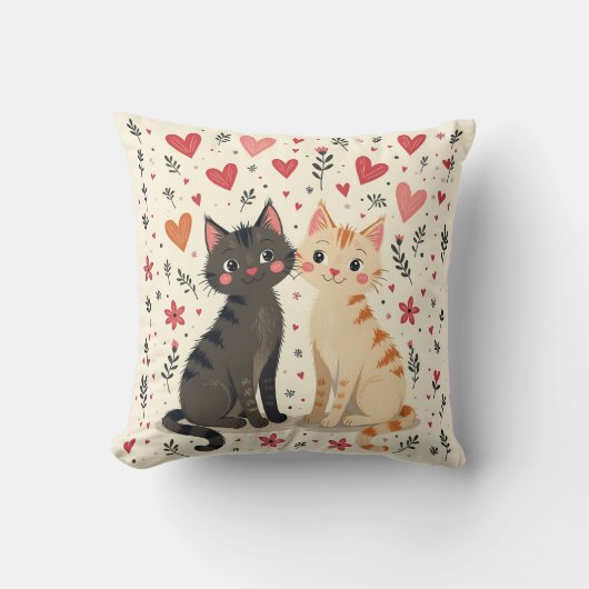 Cute Retro Valentine Cats クッション (正面)