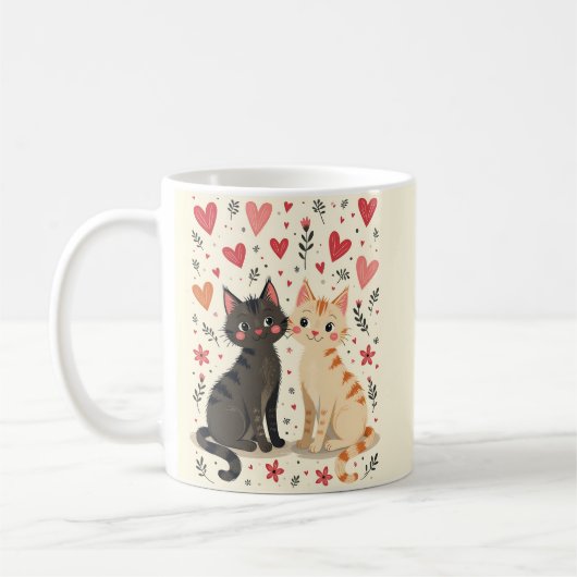 Cute Retro Valentine Cats コーヒーマグカップ (左)