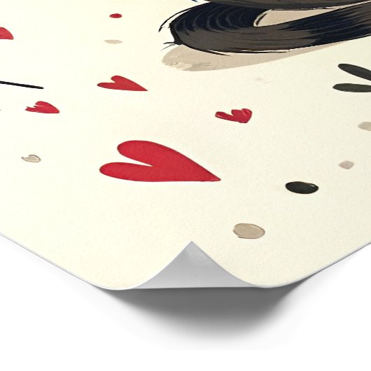 Cute Retro Valentine Cats ポスター (角)